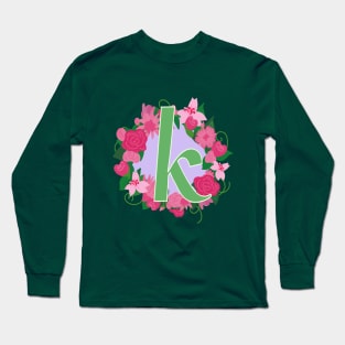 Monogram K, Personalized Floral InitiaI Long Sleeve T-Shirt